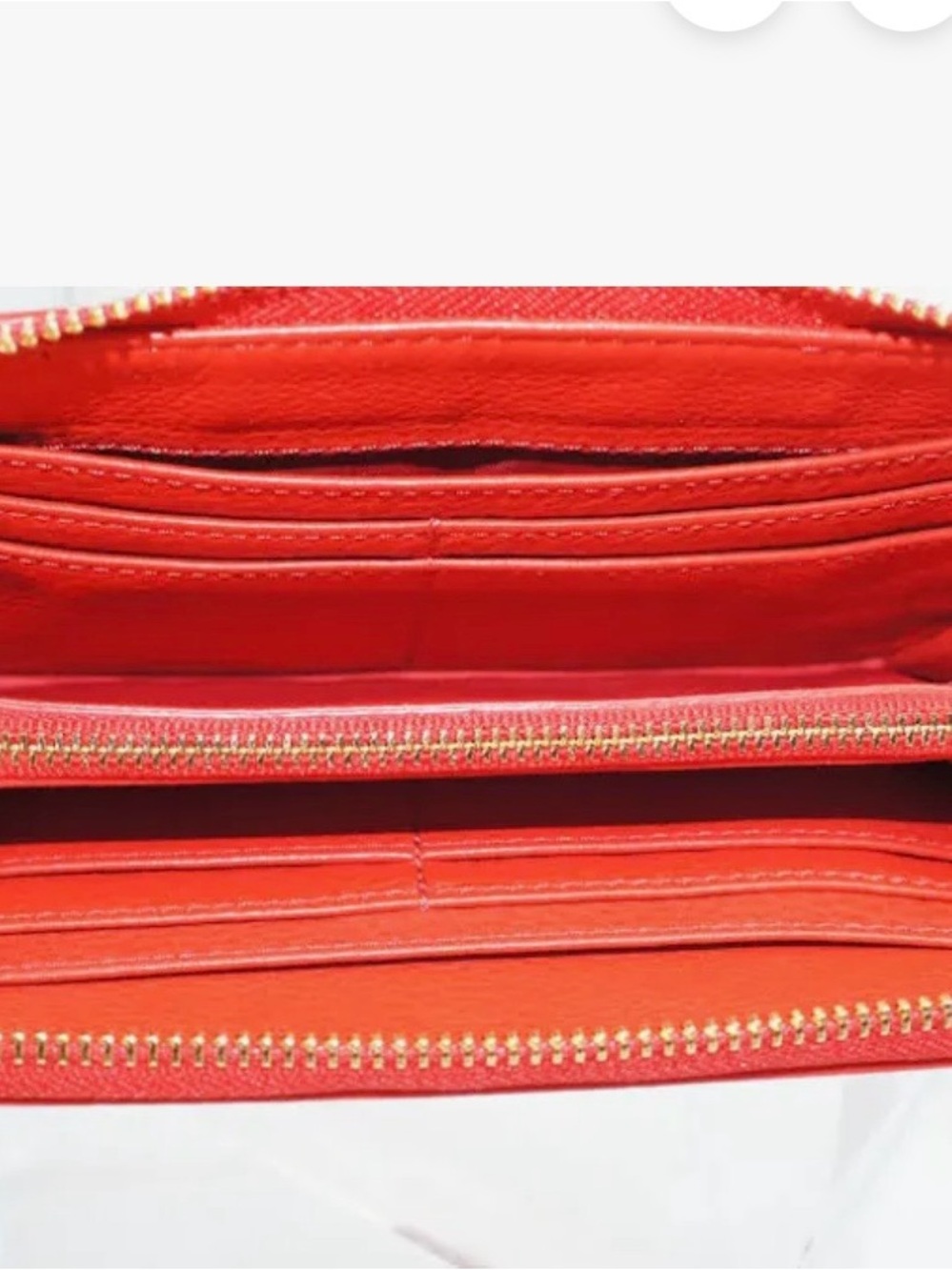 Tory Burch Red Saffiano Zip Wallet with Gold Logo - Picture 4 of 5